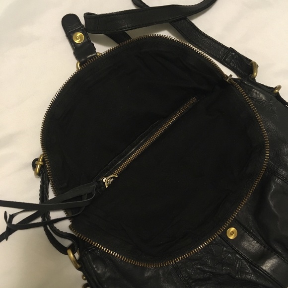 Genuine black leather with brass accents crossbody - Picture 4 of 4